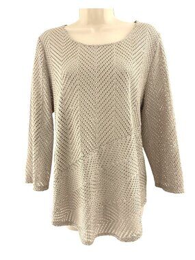 Chico's Size 2 = Large/12 Travelers Gold Metallic Open Weave Top Shirt Blouse